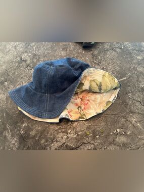 Reversible Denim Bucket Hat with Floral Lining